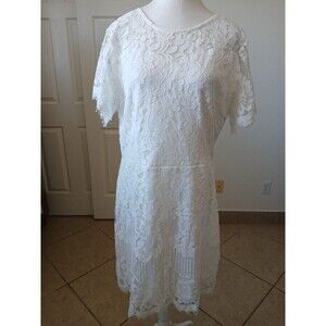 MSLG Womens Dress Cream Ivory Short Sleeve Floral Lace Lined  Size‎ XL Romantic